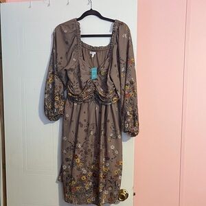 Maurices Floral Long Sleeve Dress - Brown and Yellow
